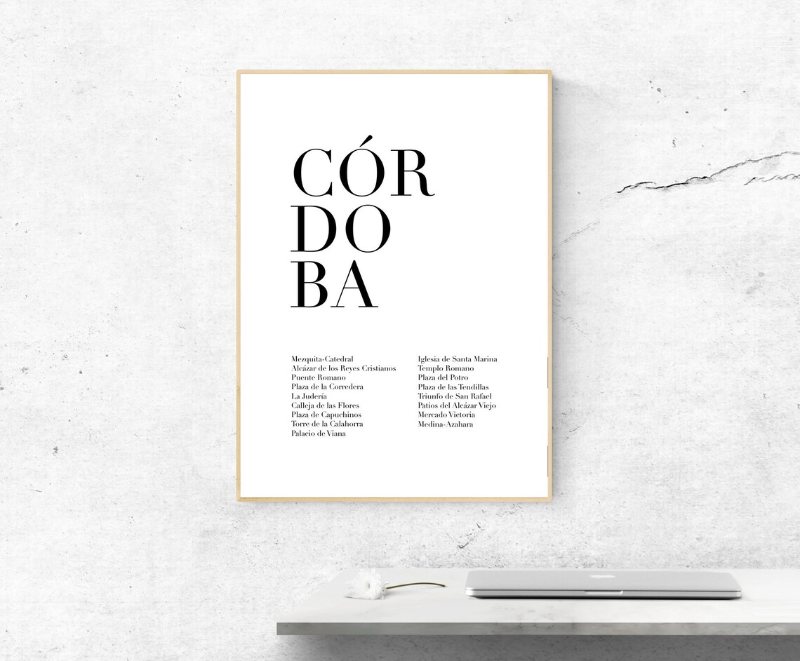 Cordoba Spain Attractions City List Minimalist Typography Poster
