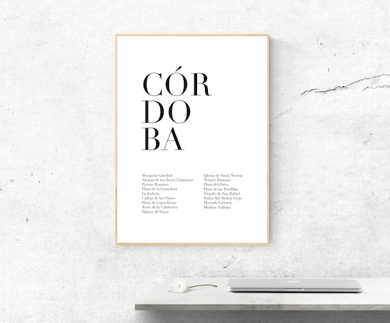 Cordoba Spain Attractions City List Minimalist Typography Poster