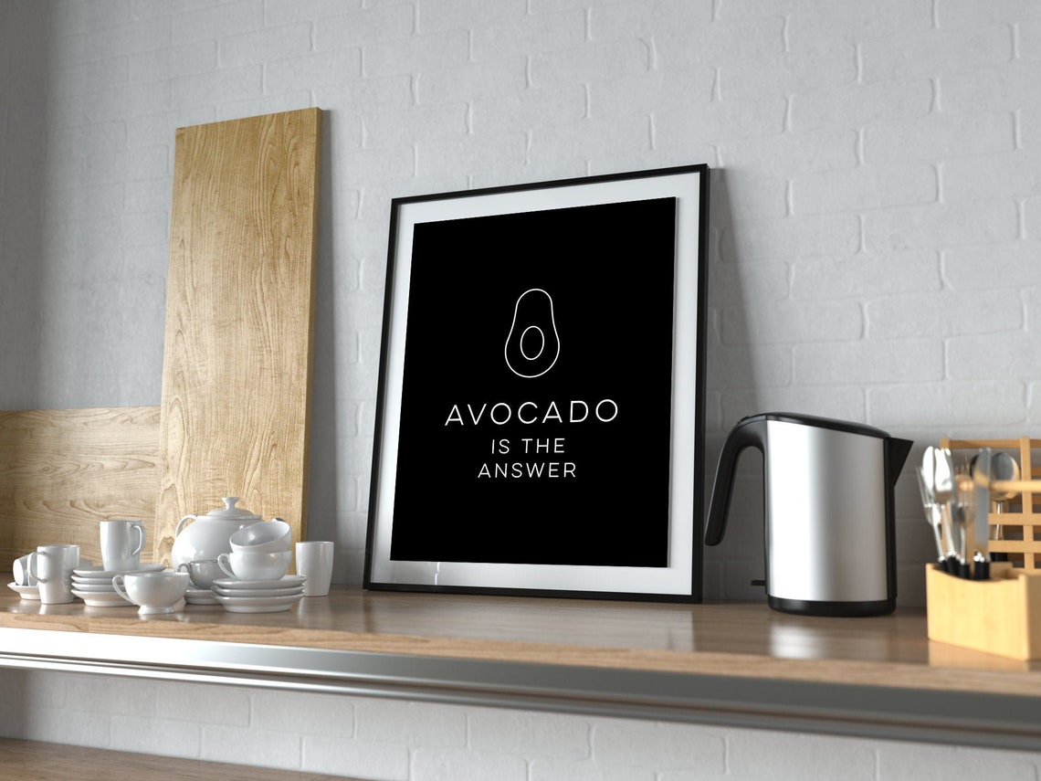Avocado Is the Answer Funny Minimalist Black Kitchen Decor Poster
