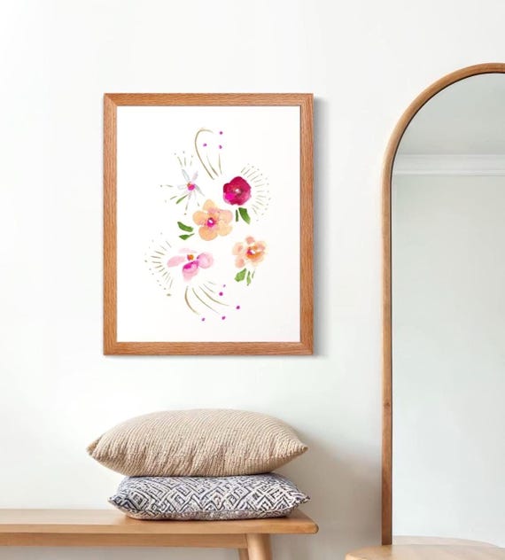 Whimsical Flower Botanical Art Print Boho Pastel Watercolour Painting Gallery Wall Decor