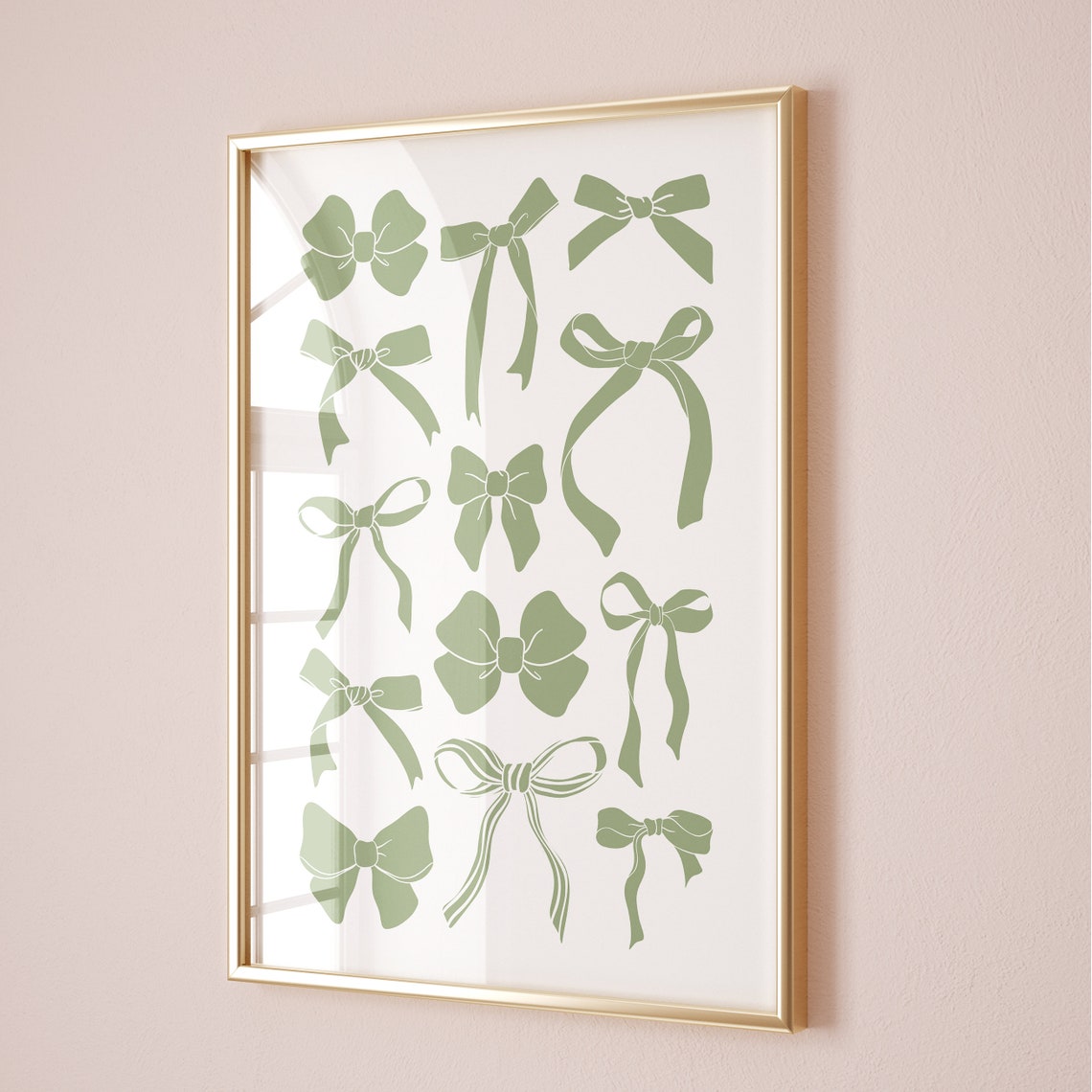 Sage Green Ribbon Bows Pattern Coquette Style Decorative Wall Art