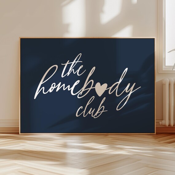 The Homebody Club Script Heart on Navy Cozy Introvert Poster