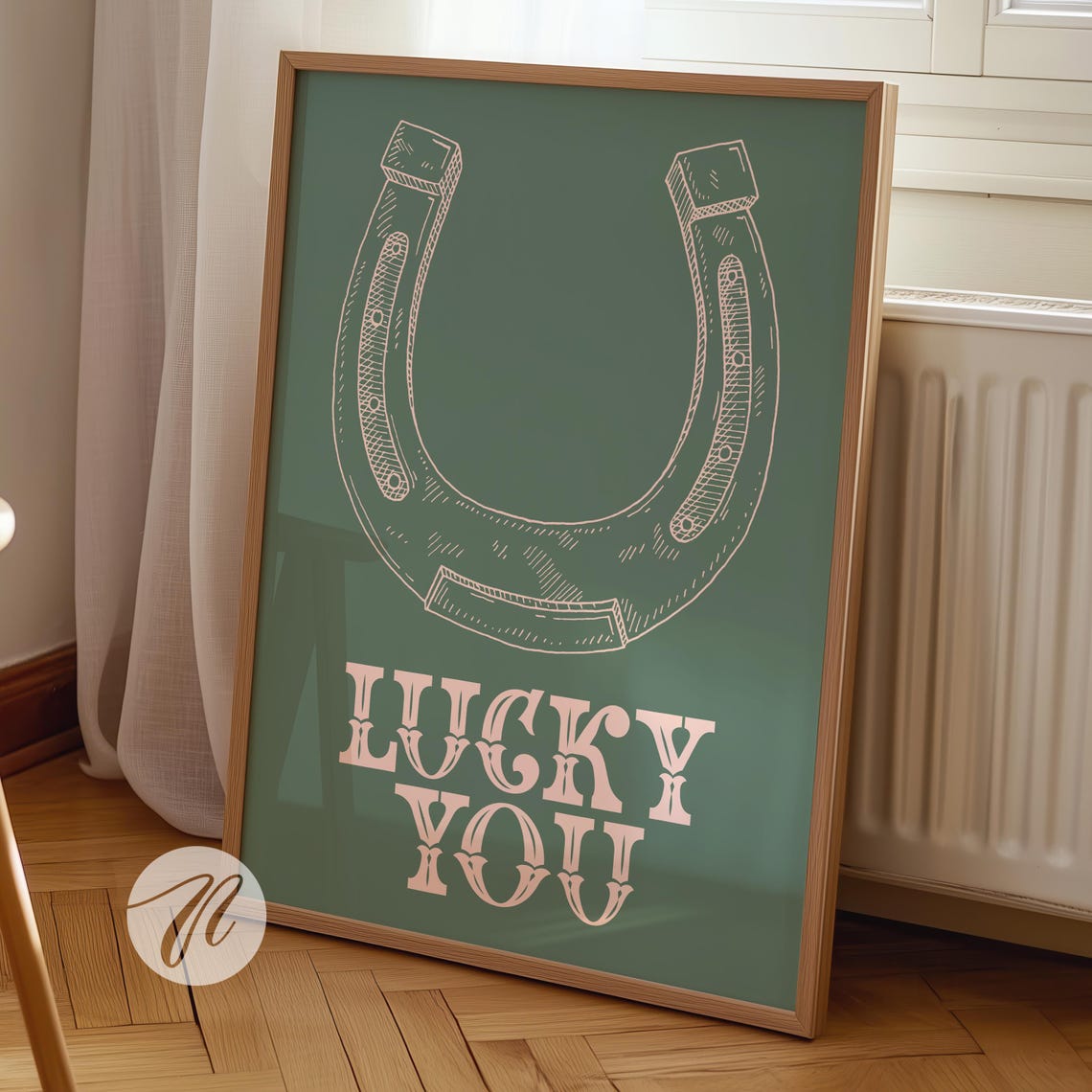 Lucky You Horseshoe Sketch Sage Green Western Decor Art Poster