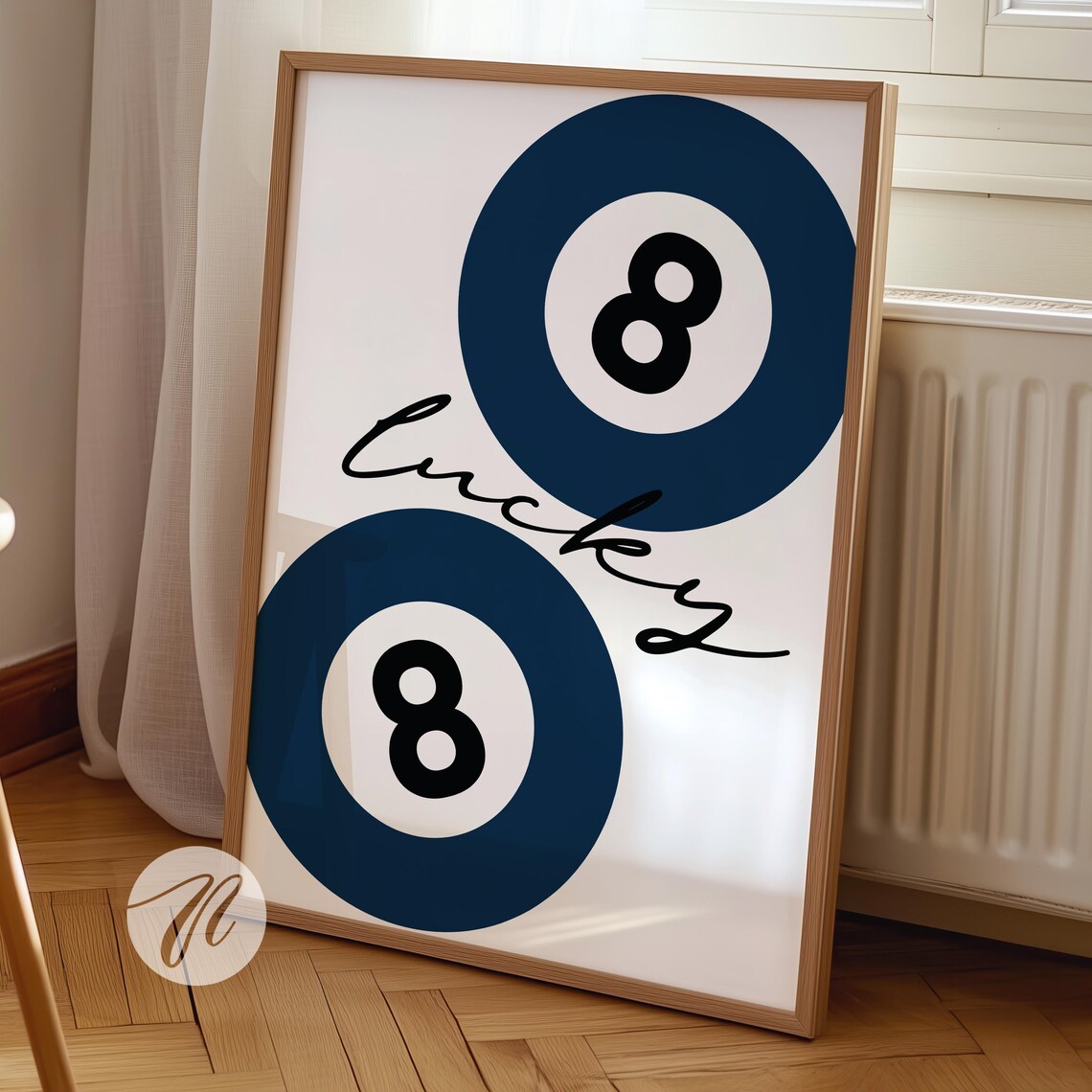 Navy Retro 8 Ball Poster Blue Cheetah Print Vintage Pool Wall Art Funky Yk2 Dorm Room Decor