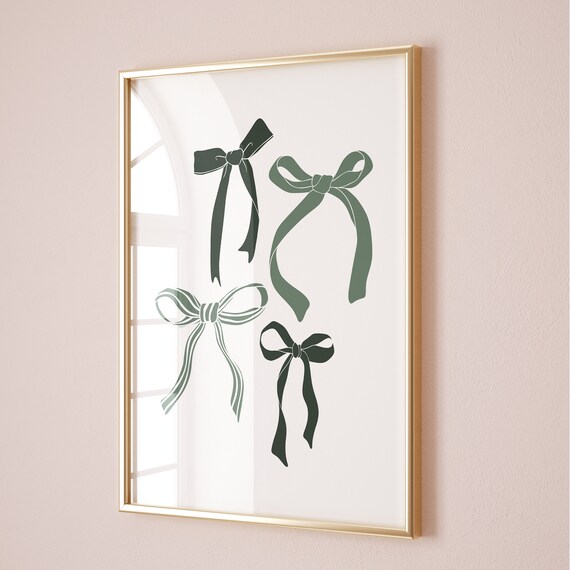 Sage Green Ribbon Bows Coquette Preppy Girly Dorm Wall Art Decor