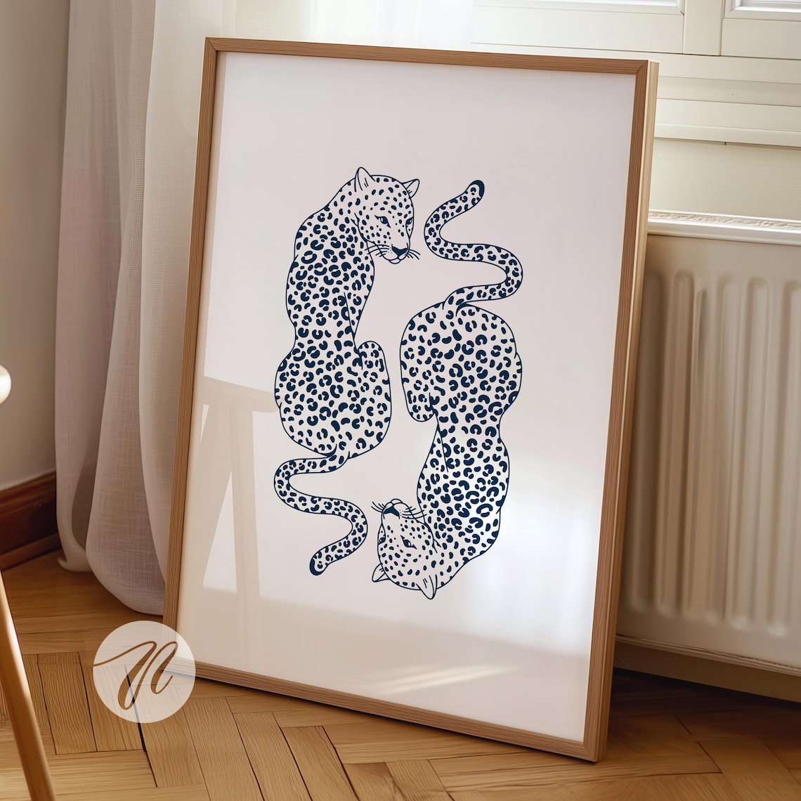 Navy Cheetah Print, Preppy Apartment Decor Poster