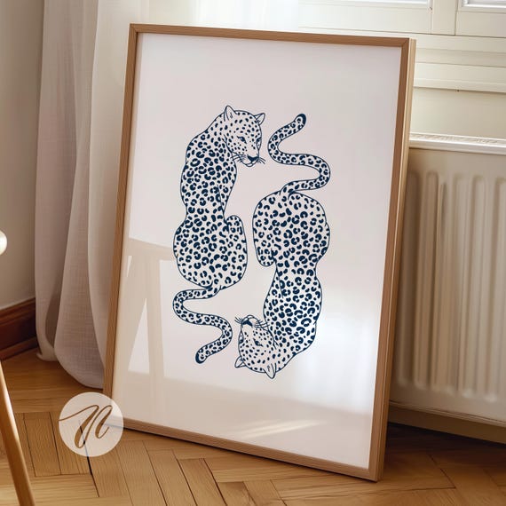 Navy Cheetah Print, Preppy Apartment Decor Poster
