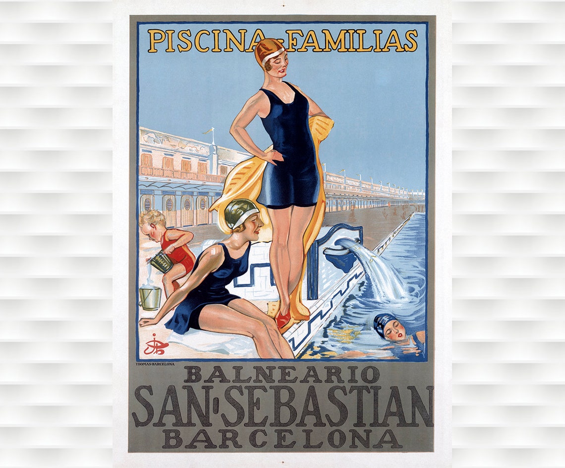 Balneario San Sebastian Barcelona Vintage Swimming Pool Poster