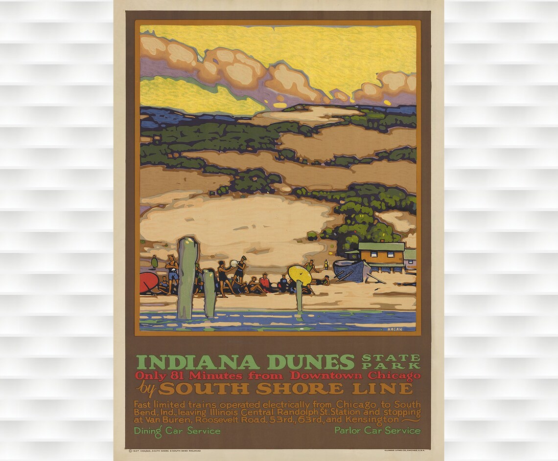 Indiana Dunes State Park South Shore Line Beach Travel Art Poster
