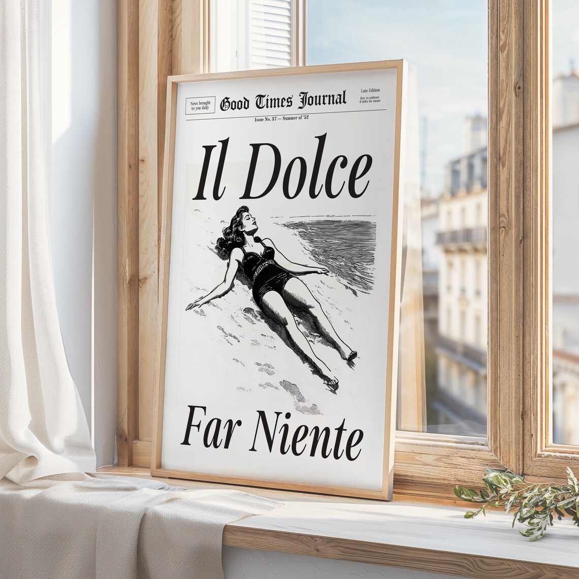 Il Dolce Far Niente Vintage Beach Swimsuit Pinup Newspaper Style Poster - Image 3