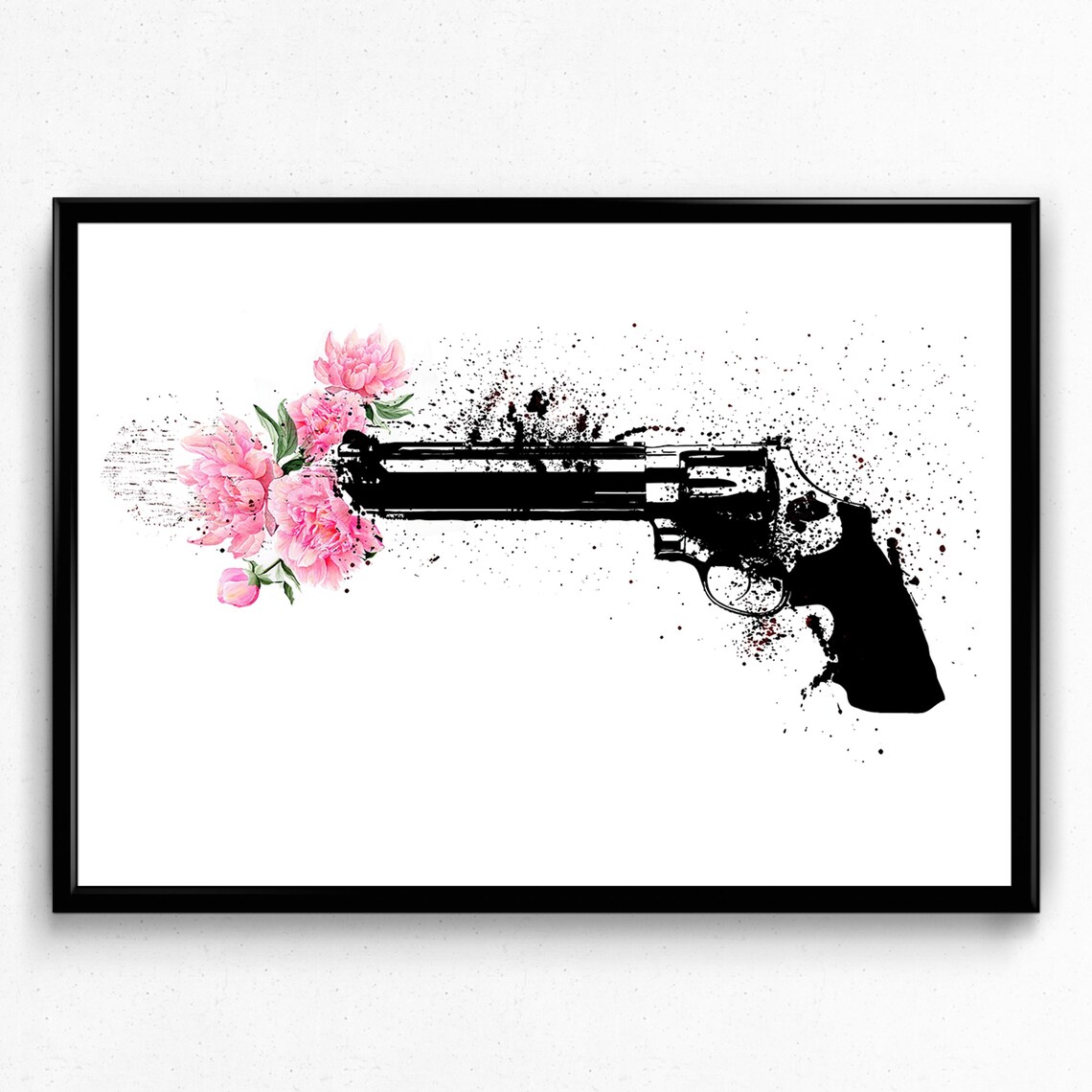 Revolver Shooting Peonies, Minimalist Poster Print