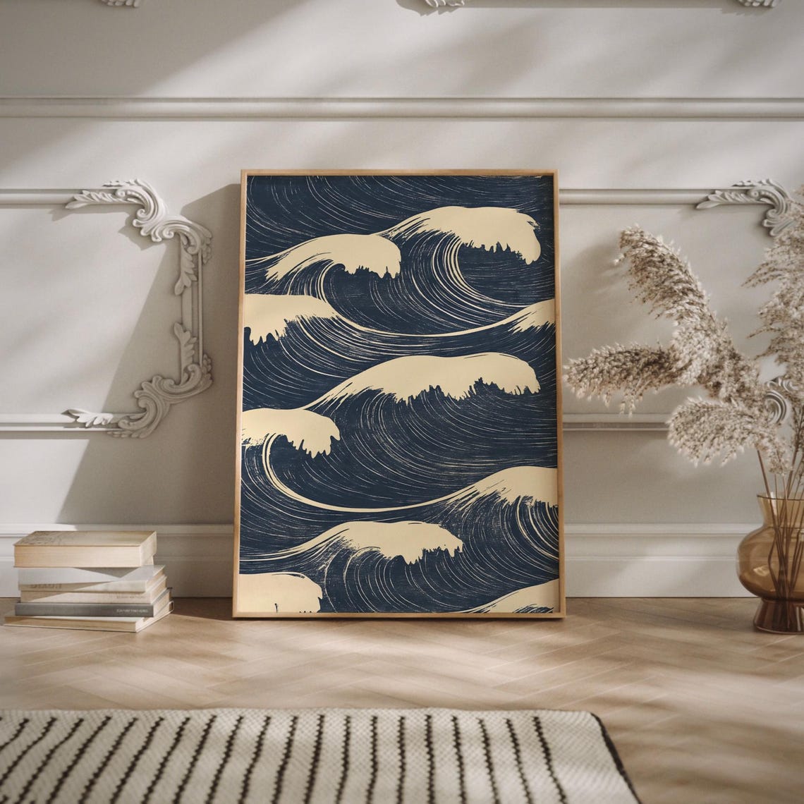 Edo Waves Japanese Ocean Art Print, Minimalist Ukiyo-E Style - Image 2