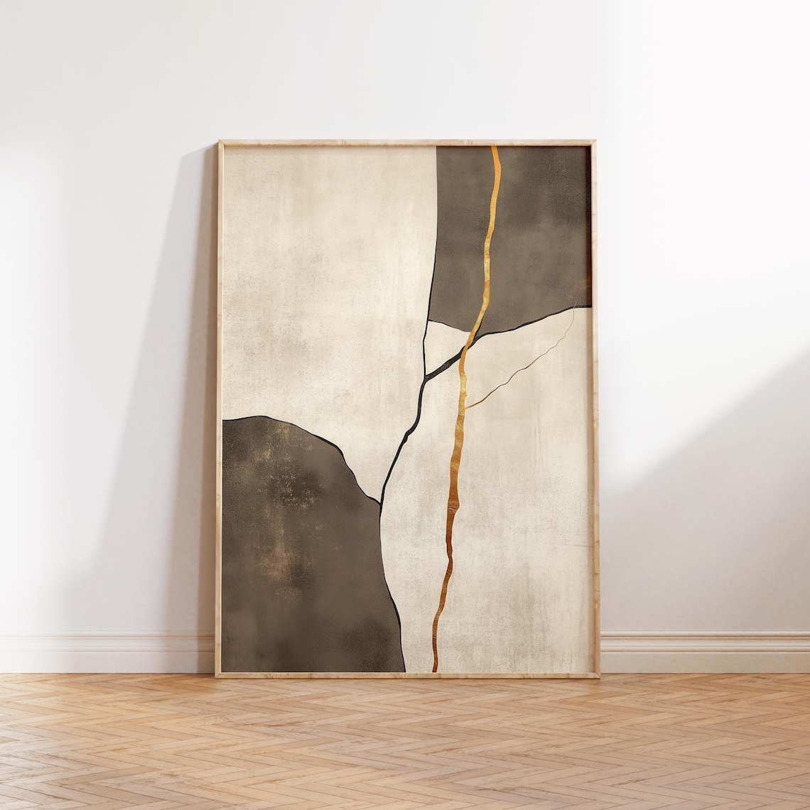Golden Kintsugi Cracks, Japandi Zen Abstract Art Print - Image 2