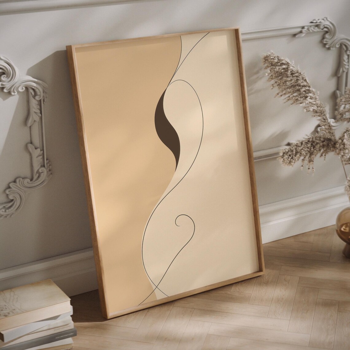 Abstract Flowing Line Art Beige Minimalist Organic Curves Poster - Image 2