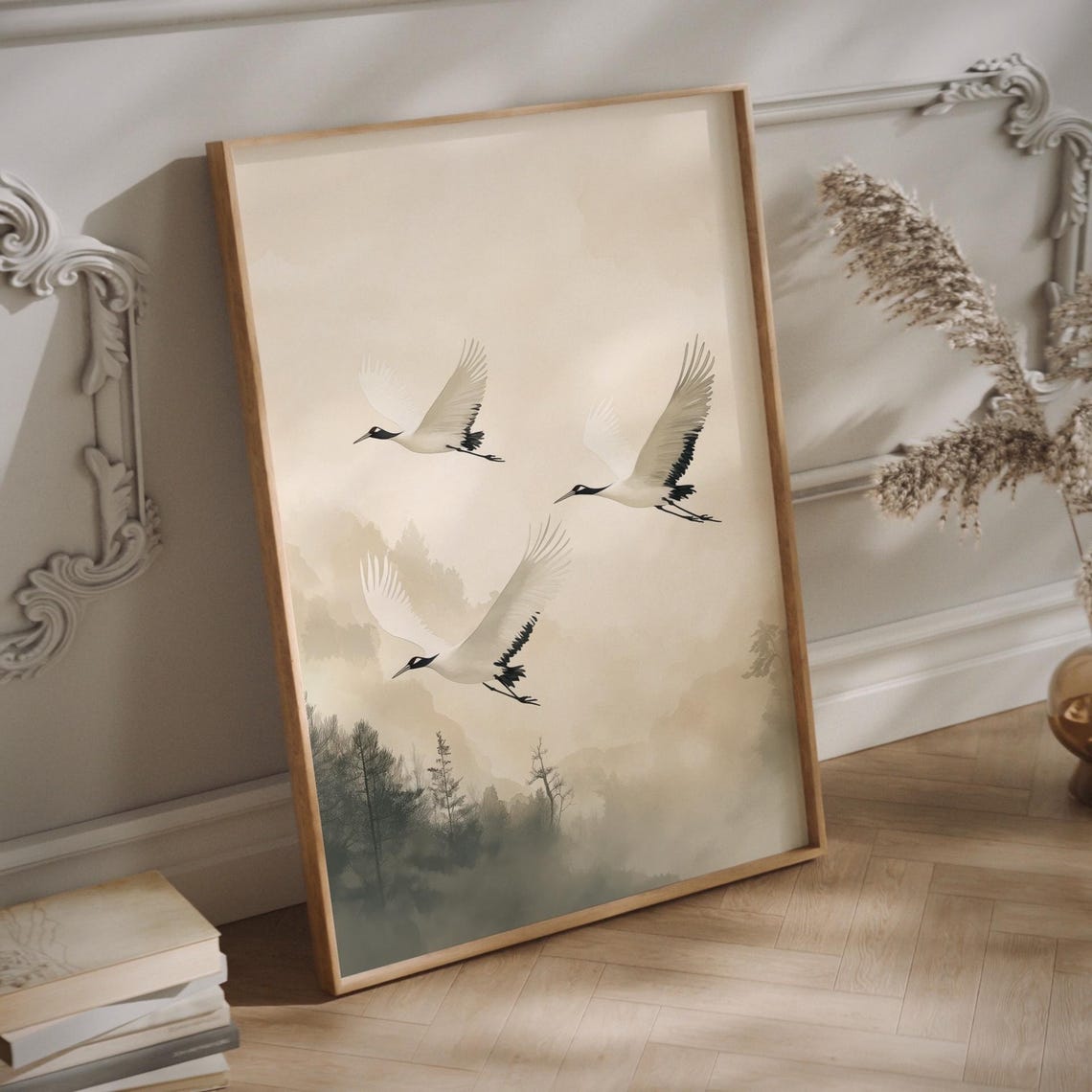 Cranes Of Serenity, Japandi Minimalist Art Print - Image 3