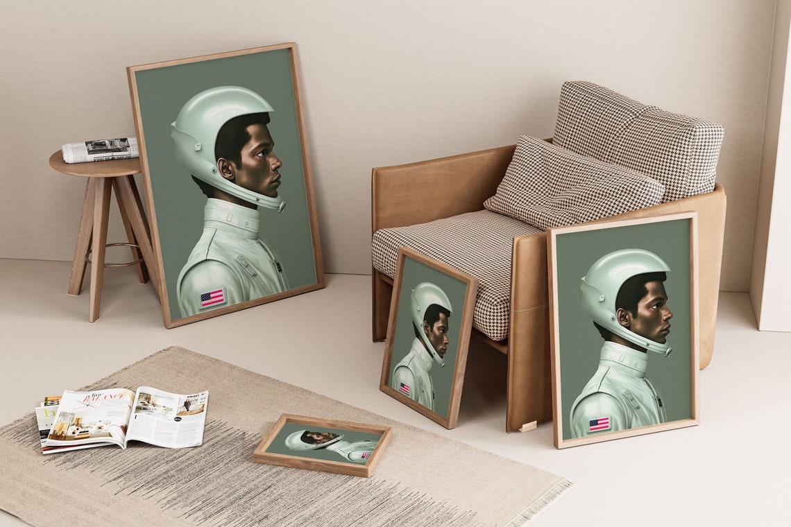 Astronaut in Green Space Suit Profile Portrait Minimalist Poster - Image 2