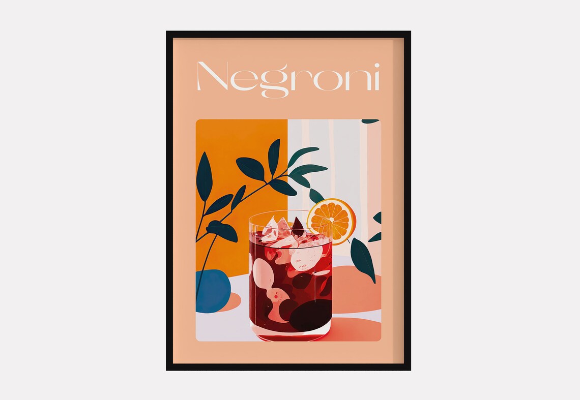 Negroni Cocktail Minimalist Orange Italian Bar Drink Art Poster