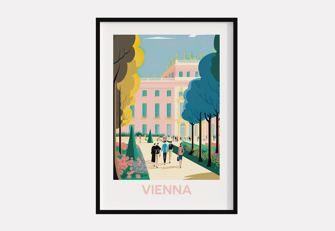 Vienna Schonbrunn Palace Gardens Pink Pastel Travel Art Poster