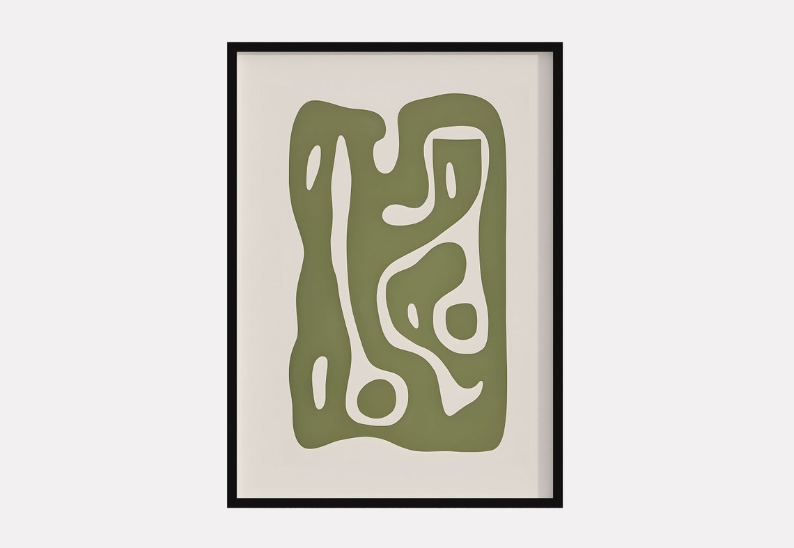 Sage Green Beige Abstract Organic Flow Modern Decor Art Poster
