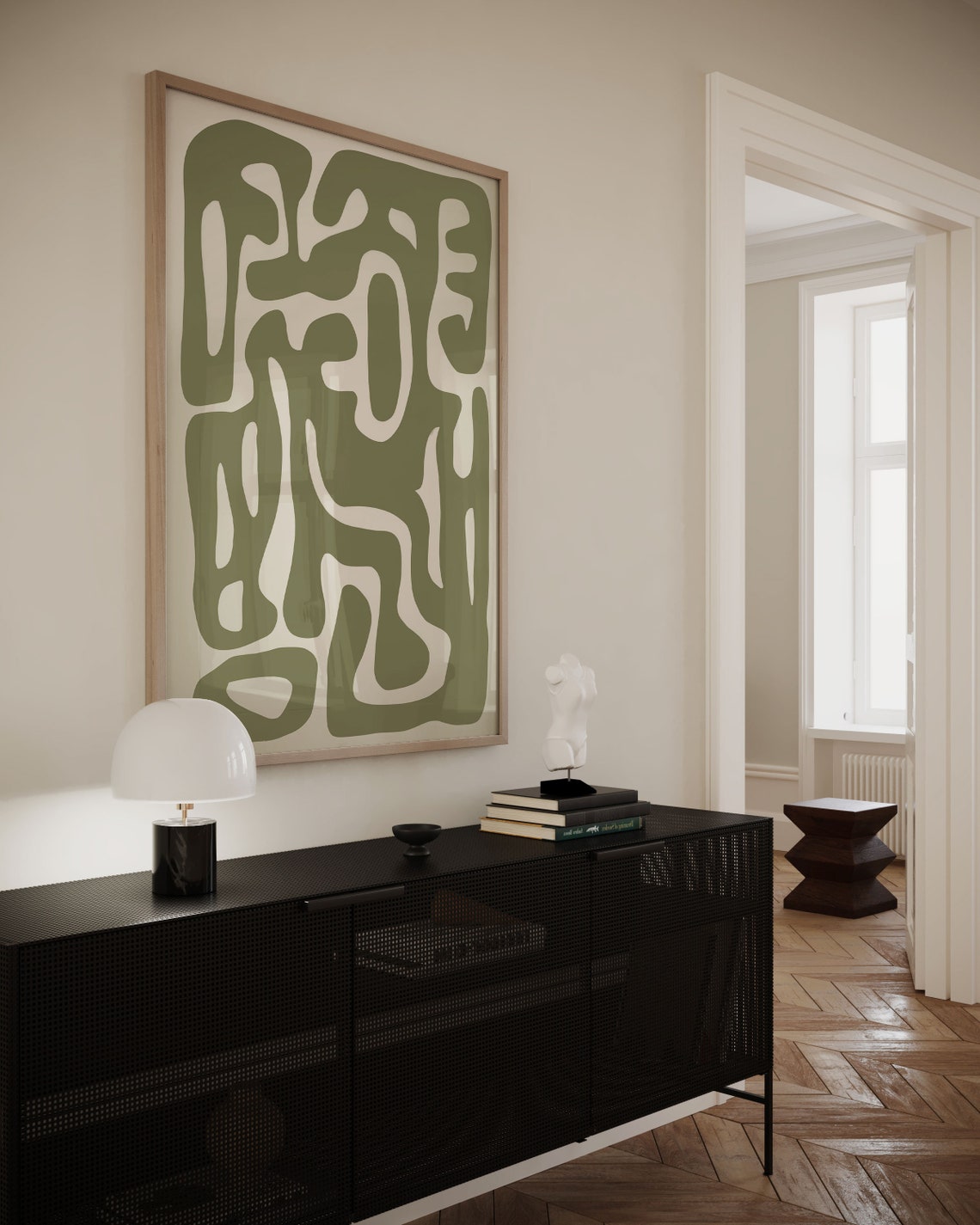 Nordic Sage Green Maze Abstract Zen Modern Japandi Wall Poster - Image 2