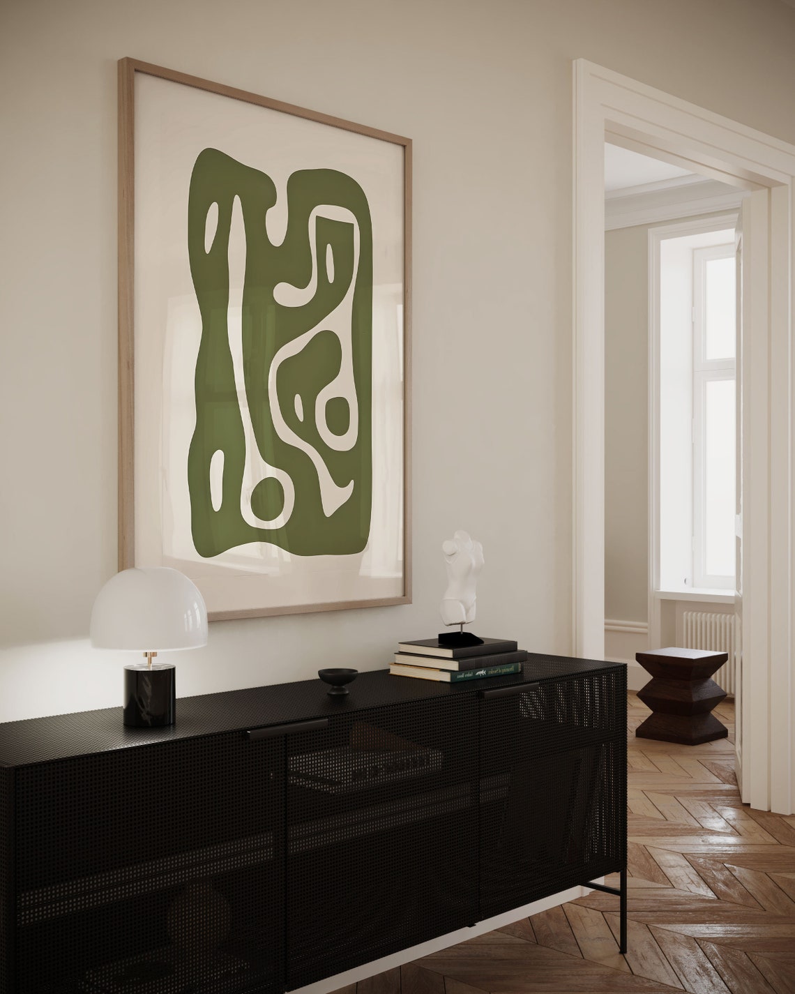 Sage Green Beige Abstract Organic Flow Modern Decor Art Poster - Image 2