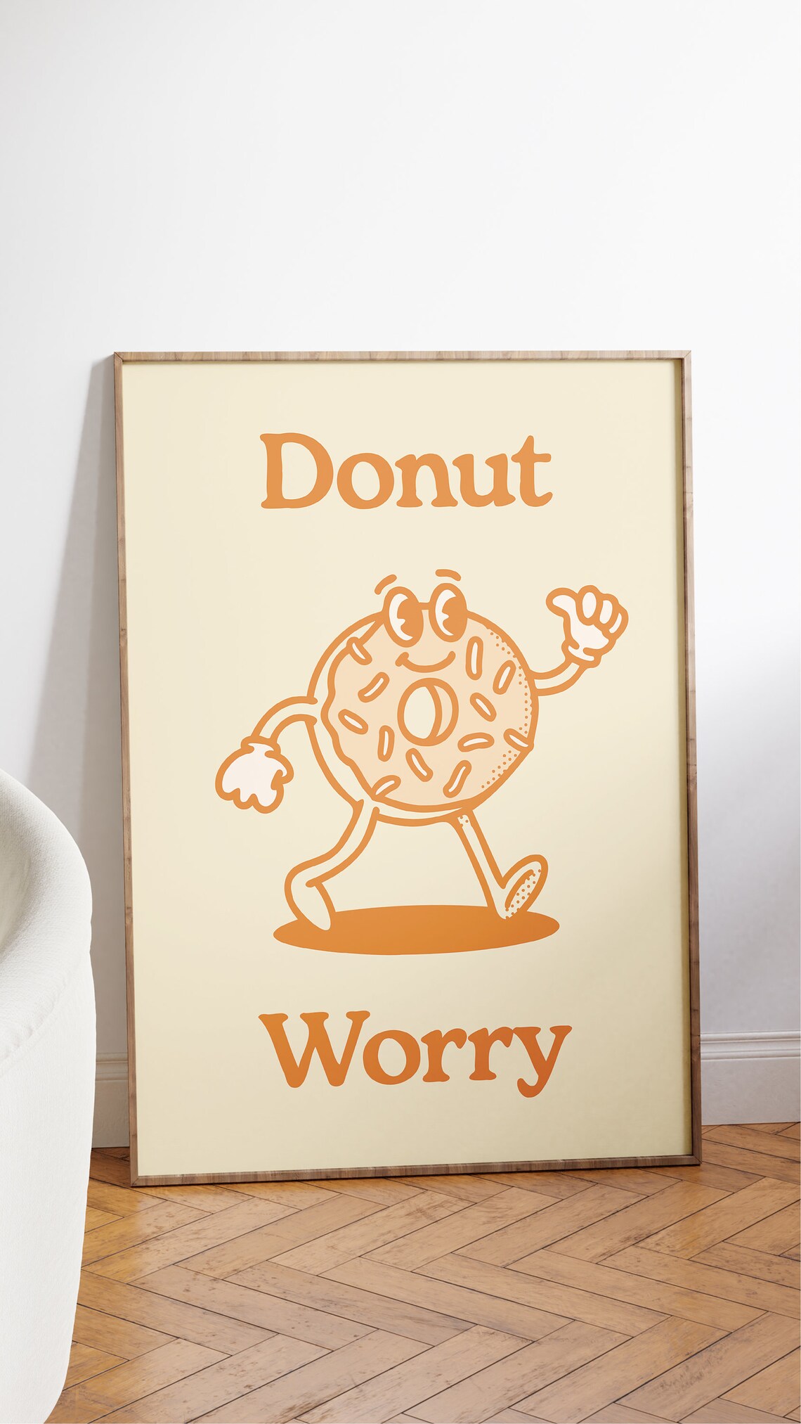 Donut Worry Retro Cartoon Donut Character Funny Food Wall Art - Image 2
