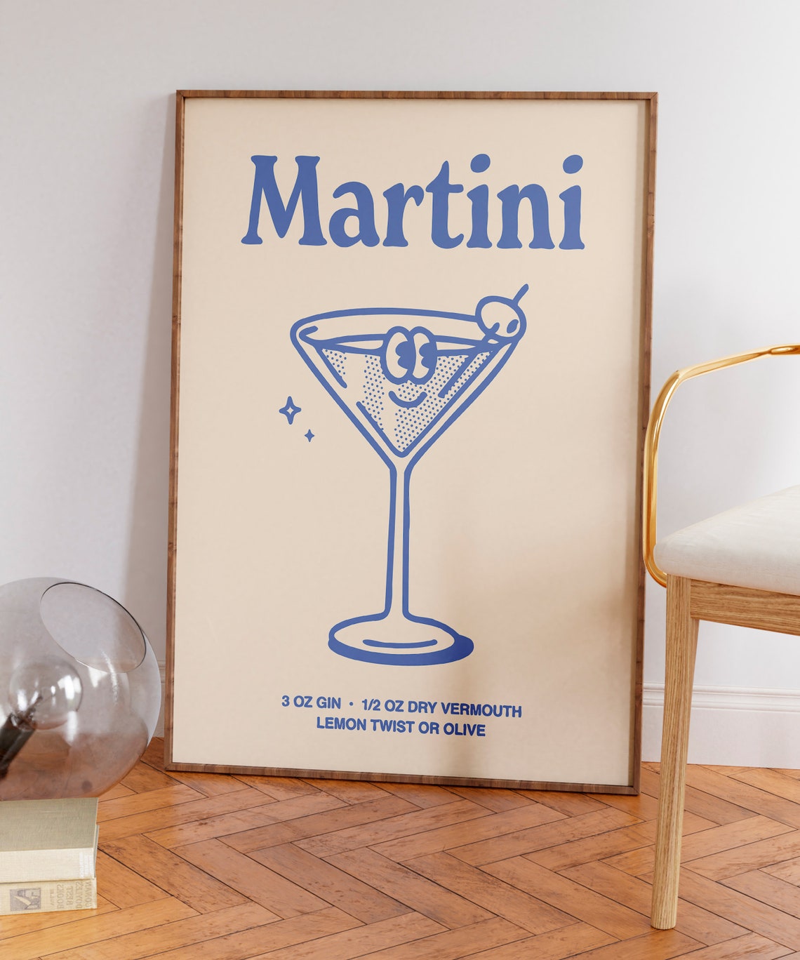Martini Cocktail Recipe Retro Blue Bar Cart Drink Art Poster - Image 5