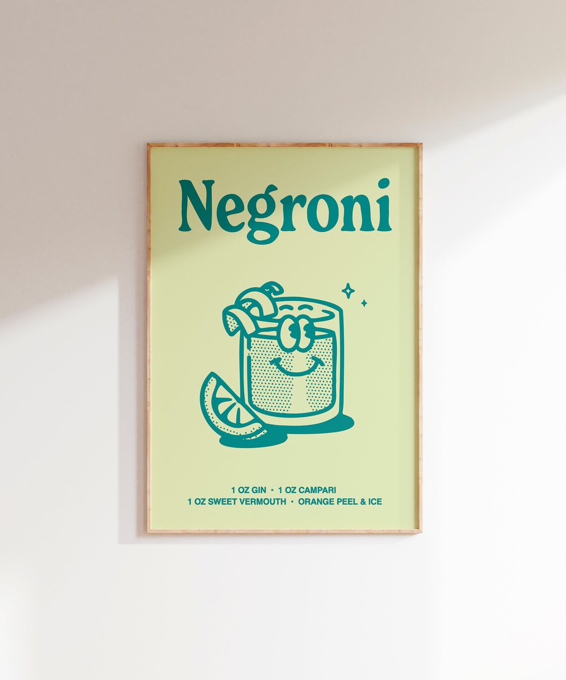 Negroni Classic Retro Cocktail Recipe Teal Bar Cart Art Print - Image 6