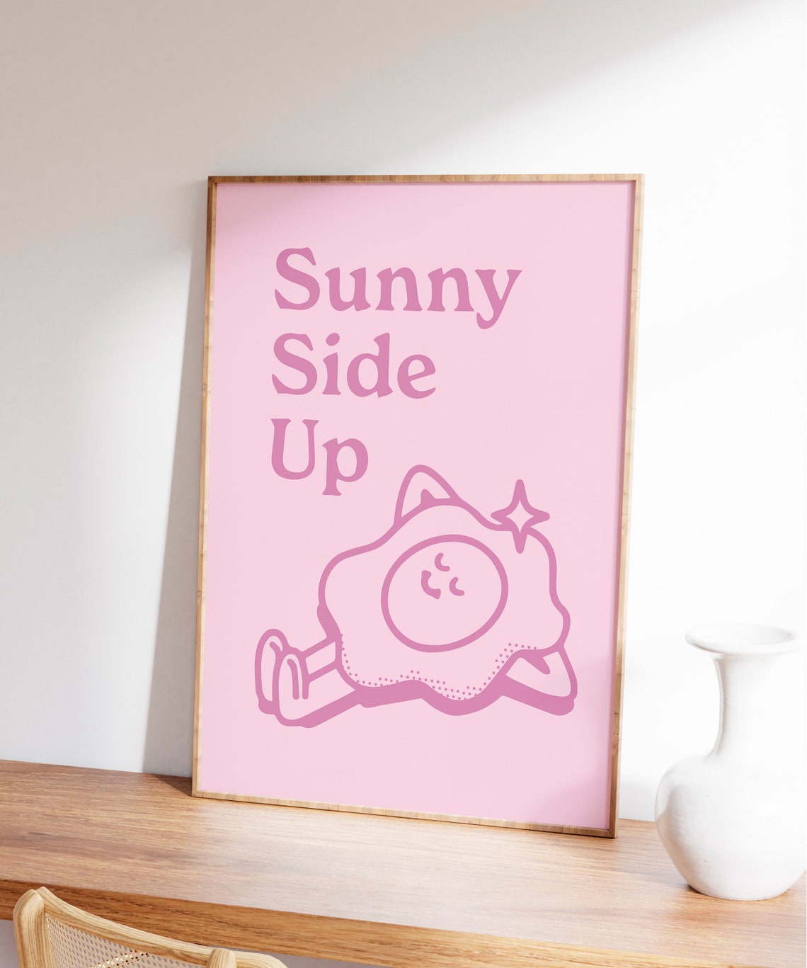 Sunny Side Up Pink Fried Egg Mascot Retro Breakfast Quote Poster - Image 4