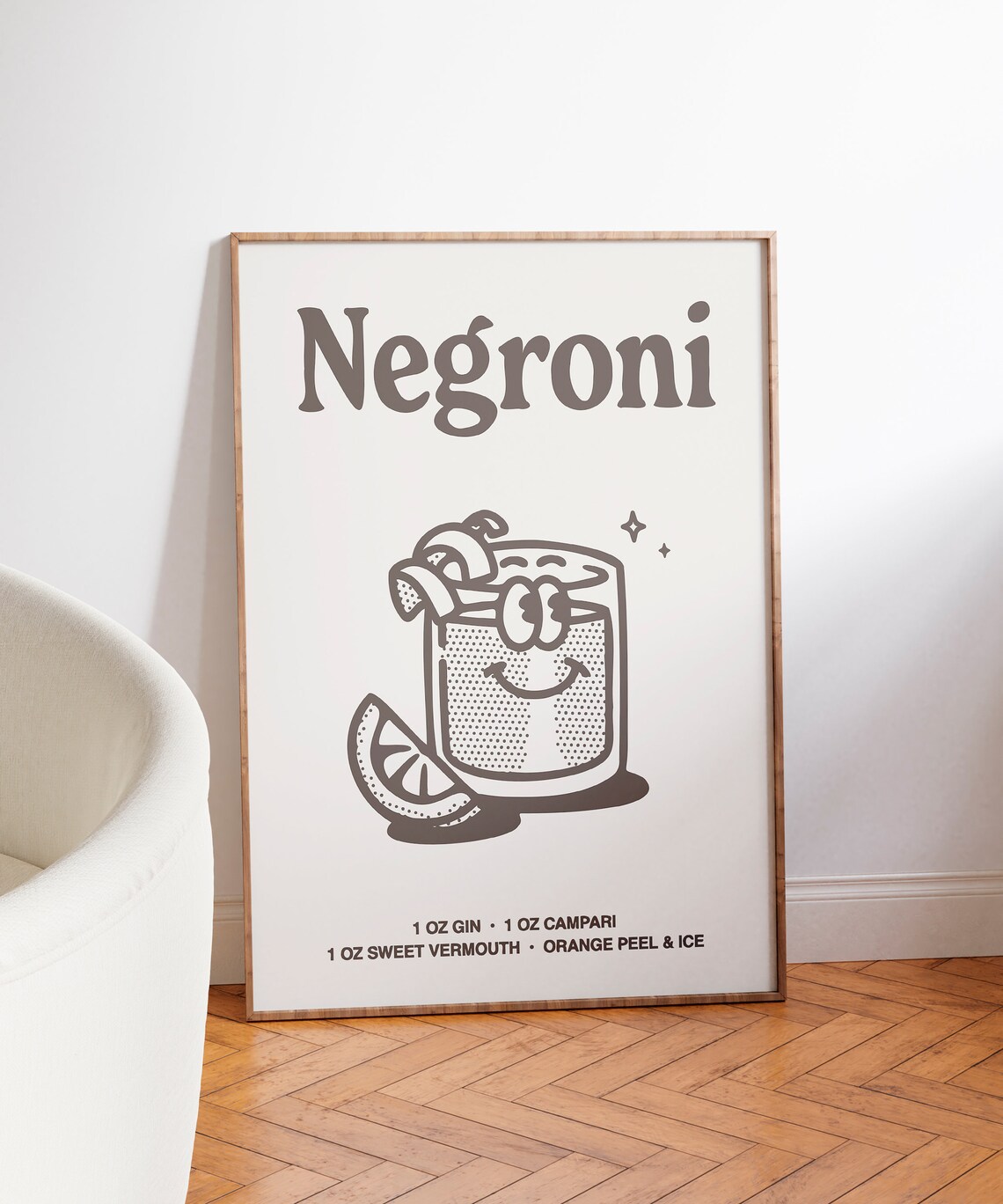 Negroni Cocktail Recipe Black Line Art Kitchen Bar Cart Poster - Image 3