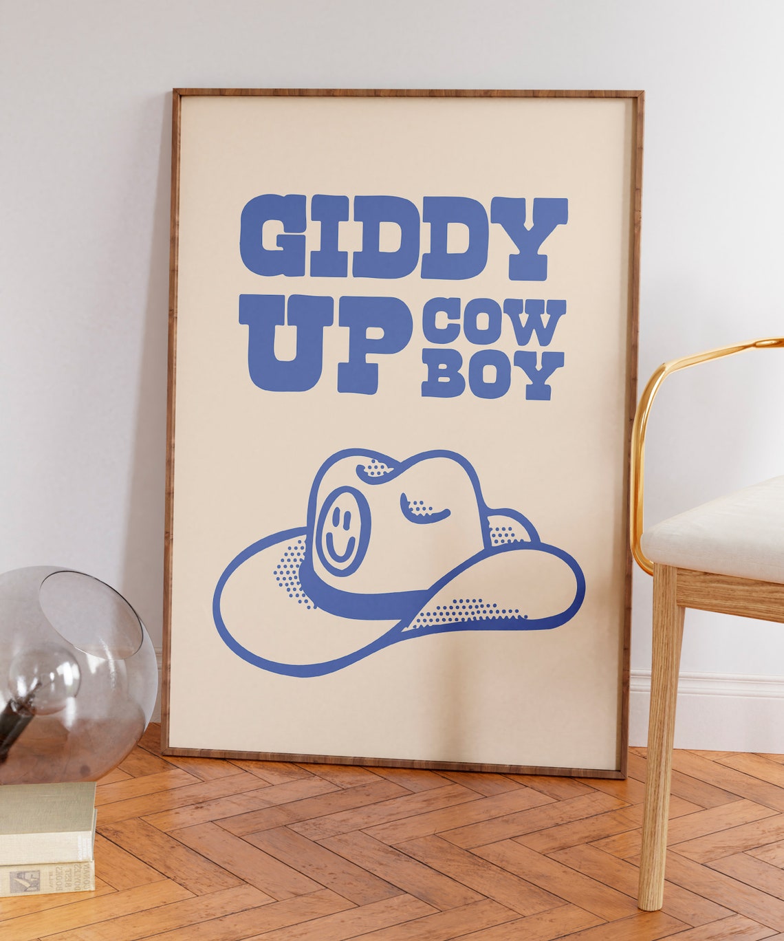 Giddy Up Cowboy Blue Smiling Cowboy Hat Retro Western Quote Poster - Image 6