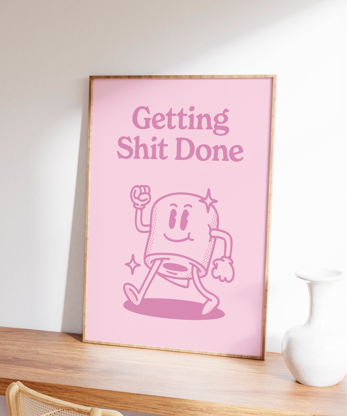 Getting Shit Done Pink Retro Mascot Motivational Quote Poster - Image 5