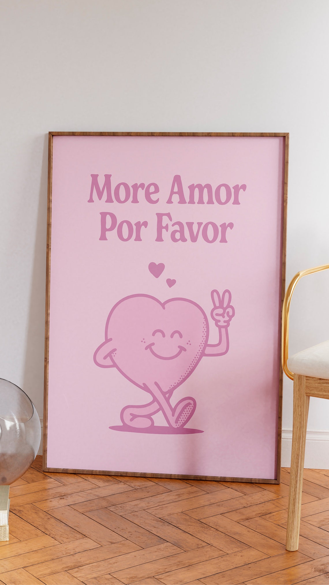 More Amor Por Favor Pink Retro Heart Mascot Love Quote Poster - Image 2