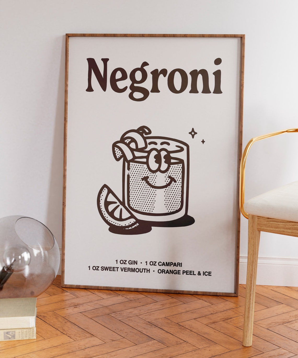 Negroni Cocktail Recipe Black Line Art Kitchen Bar Cart Poster - Image 7