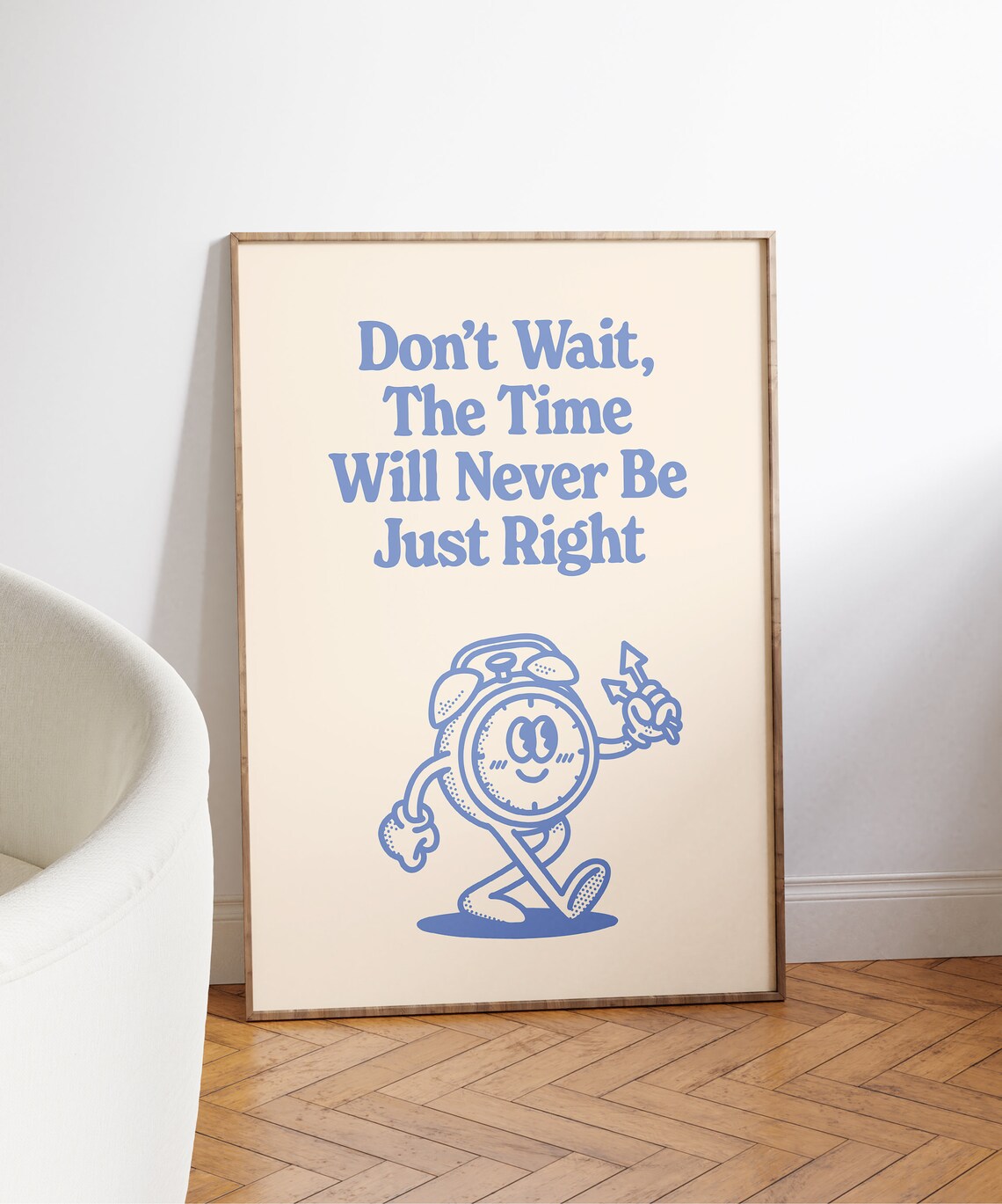 Don't Wait the Time Is Right Blue Vintage Alarm Clock Poster - Image 3