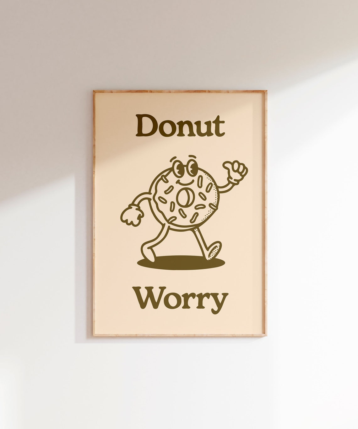 Donut Worry Beige Retro Cartoon Walking Donut Funny Quote Poster - Image 5