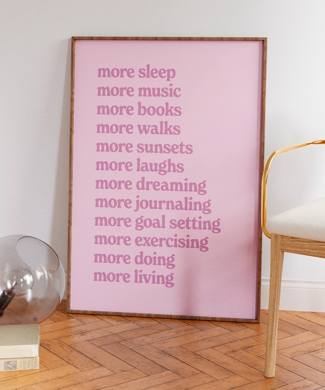More Sleep More Music Retro Pink Self Care Affirmation Poster - Image 5