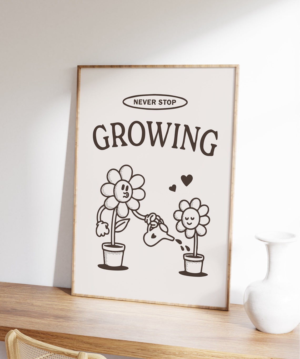 Never Stop Growing Print Personal Growth Poster Retro Black And White Wall Art Positive Quote Trendy Decor Prints - Image 6