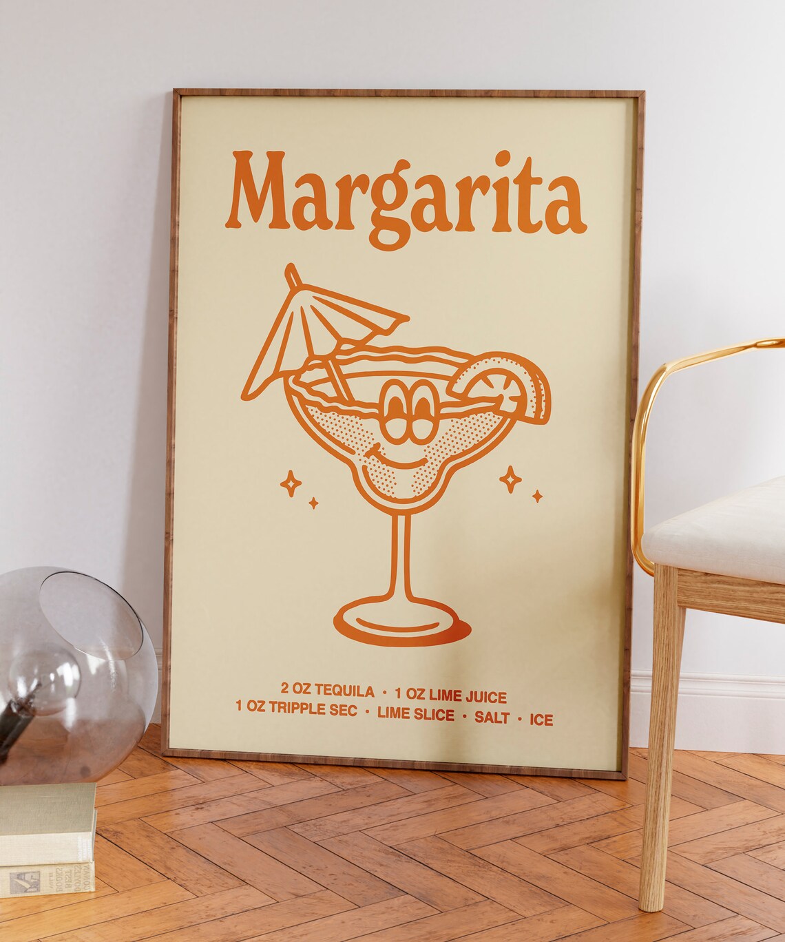 Margarita Cocktail Recipe Orange Glass Character Bar Cart Poster - Image 6