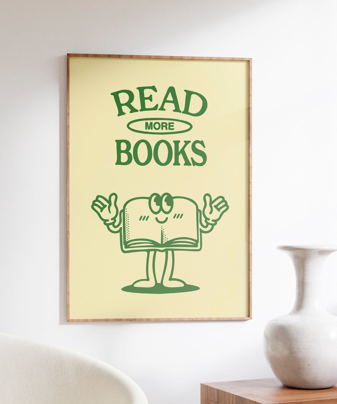 Read More Books Green Book Character Cream Retro Reading Quote Poster - Image 4