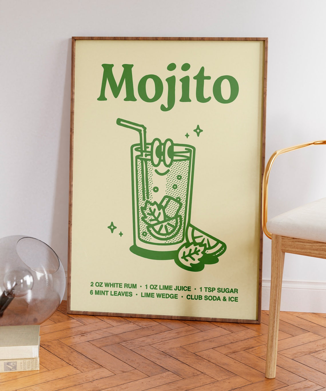 Mojito Cocktail Recipe Retro Green Bar Cart Kitchen Art Poster - Image 7