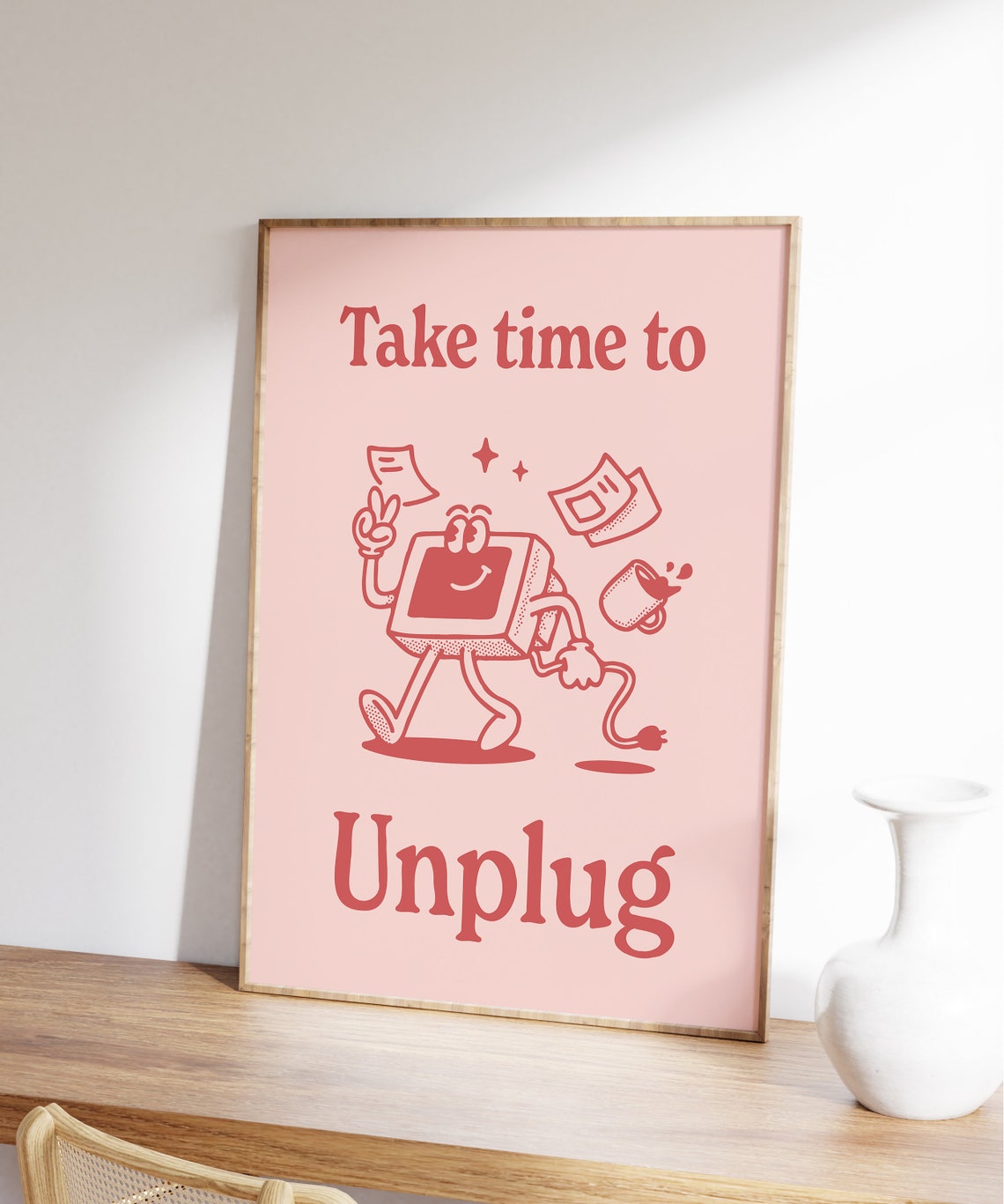 Take Time to Unplug Retro Computer Character Digital Detox Poster - Image 7