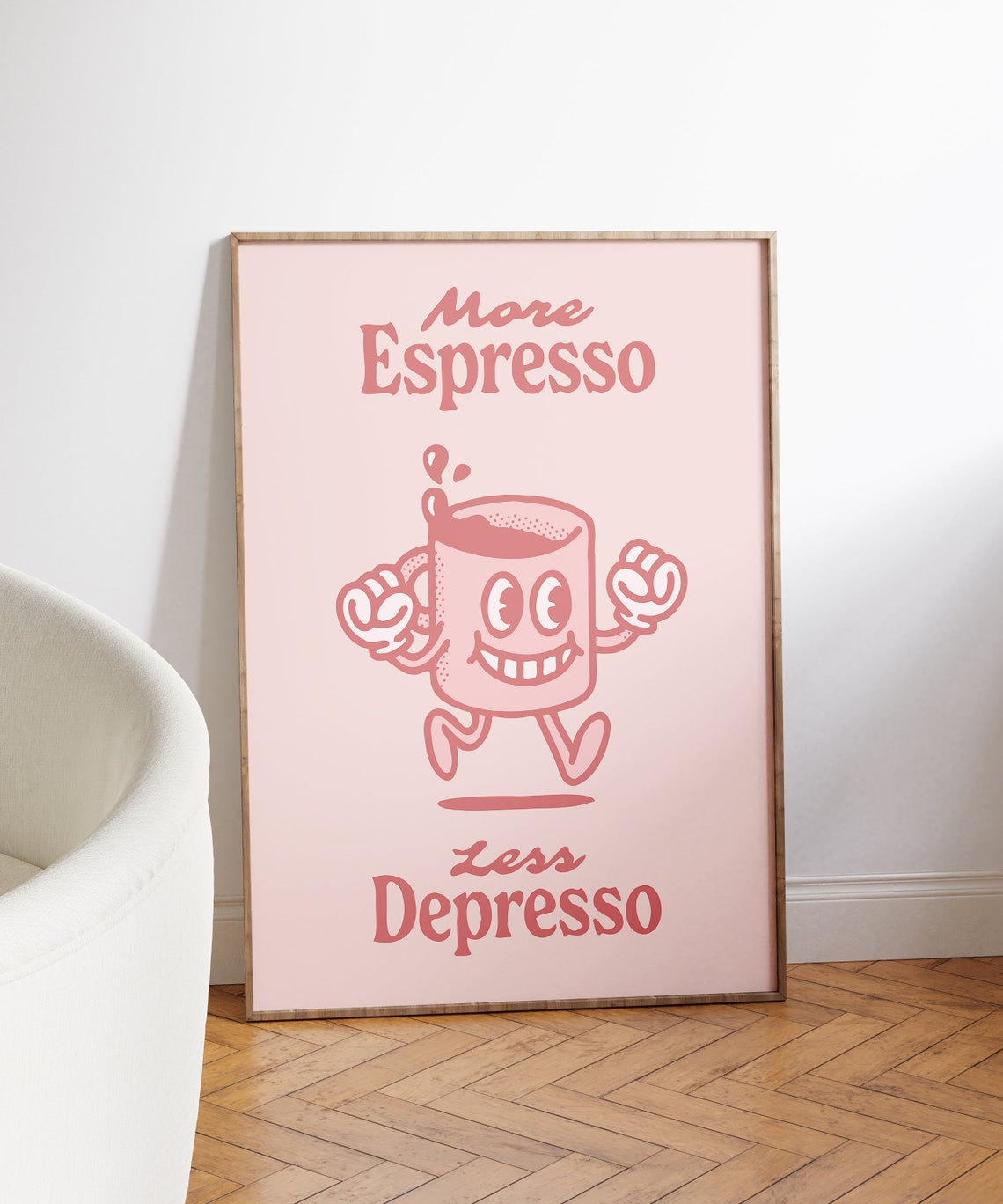 More Espresso Less Depresso Funny Retro Coffee Mascot Wall Art - Image 3