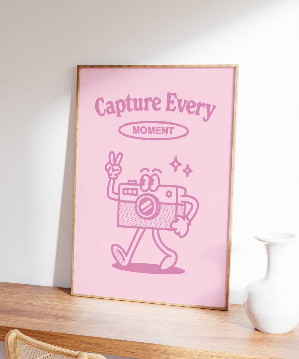 Capture Every Moment Pink Camera Mascot Retro Photography Wall Art - Image 7
