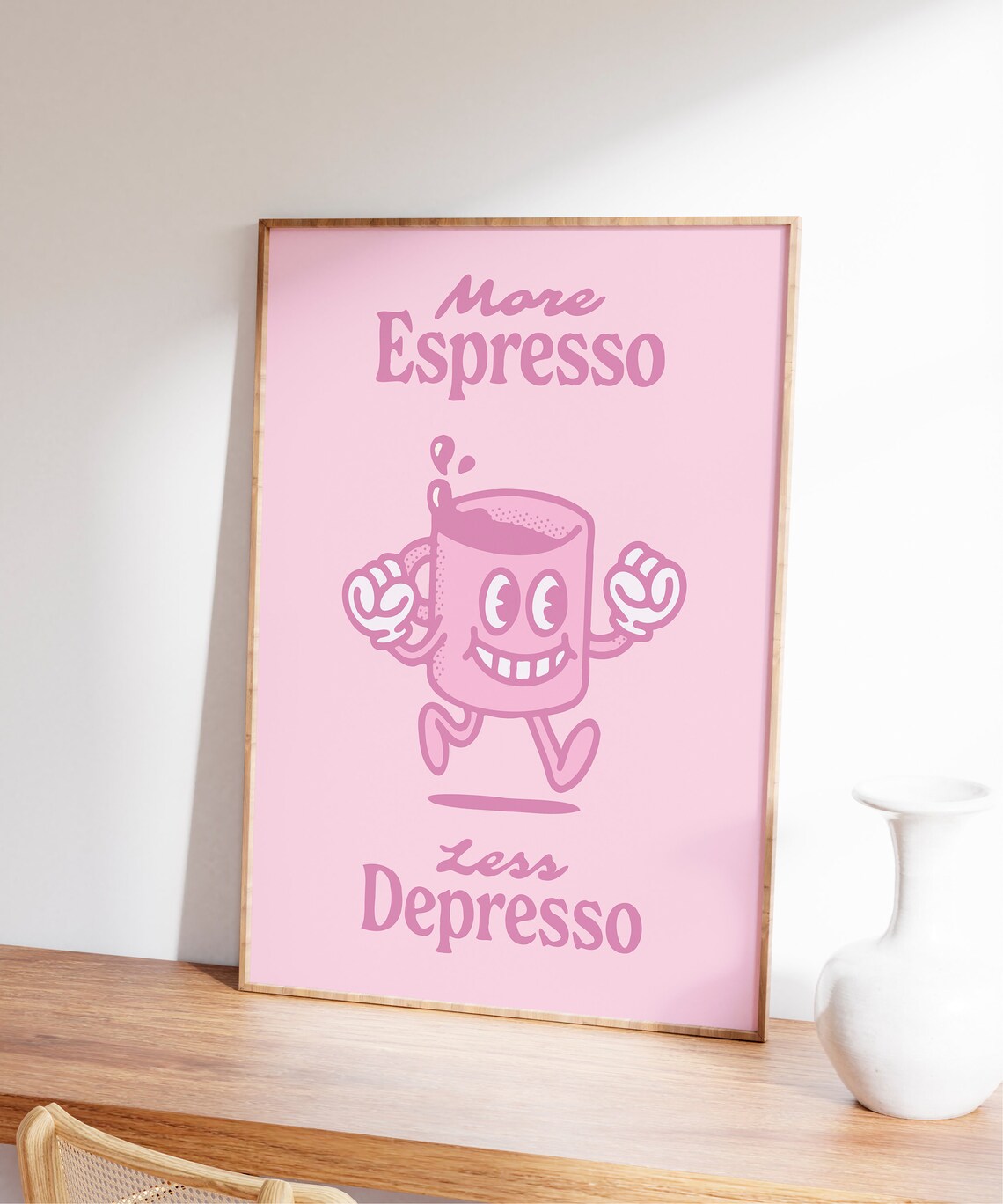 More Espresso Less Depresso Pink Coffee Mascot Funny Quote Poster - Image 6