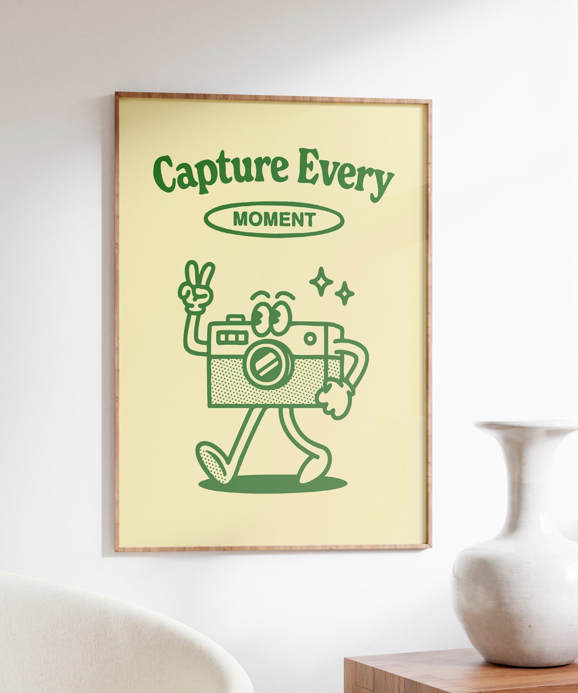 Capture Every Moment Camera Mascot Green Retro Photography Poster - Image 4