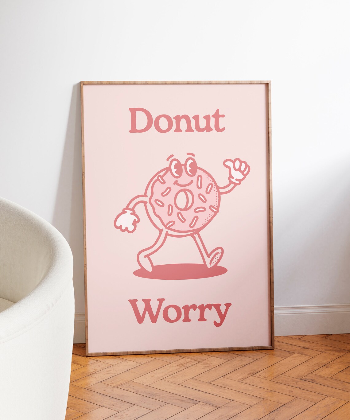 Donut Worry Cute Retro Pink Donut Mascot Funny Food Pun Poster - Image 3