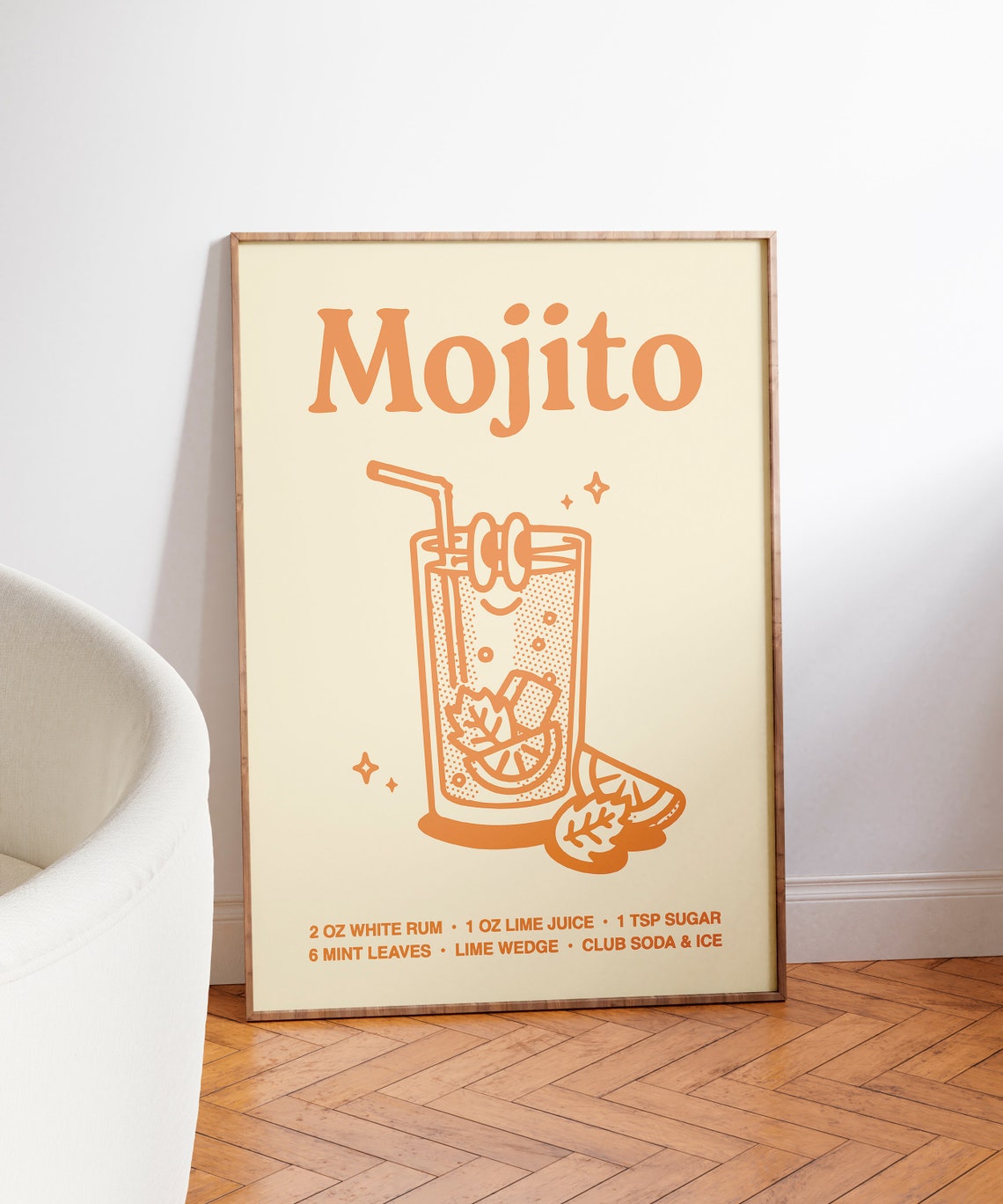 Retro Mojito Cocktail Recipe Glass Illustration Kitchen Bar Print - Image 5