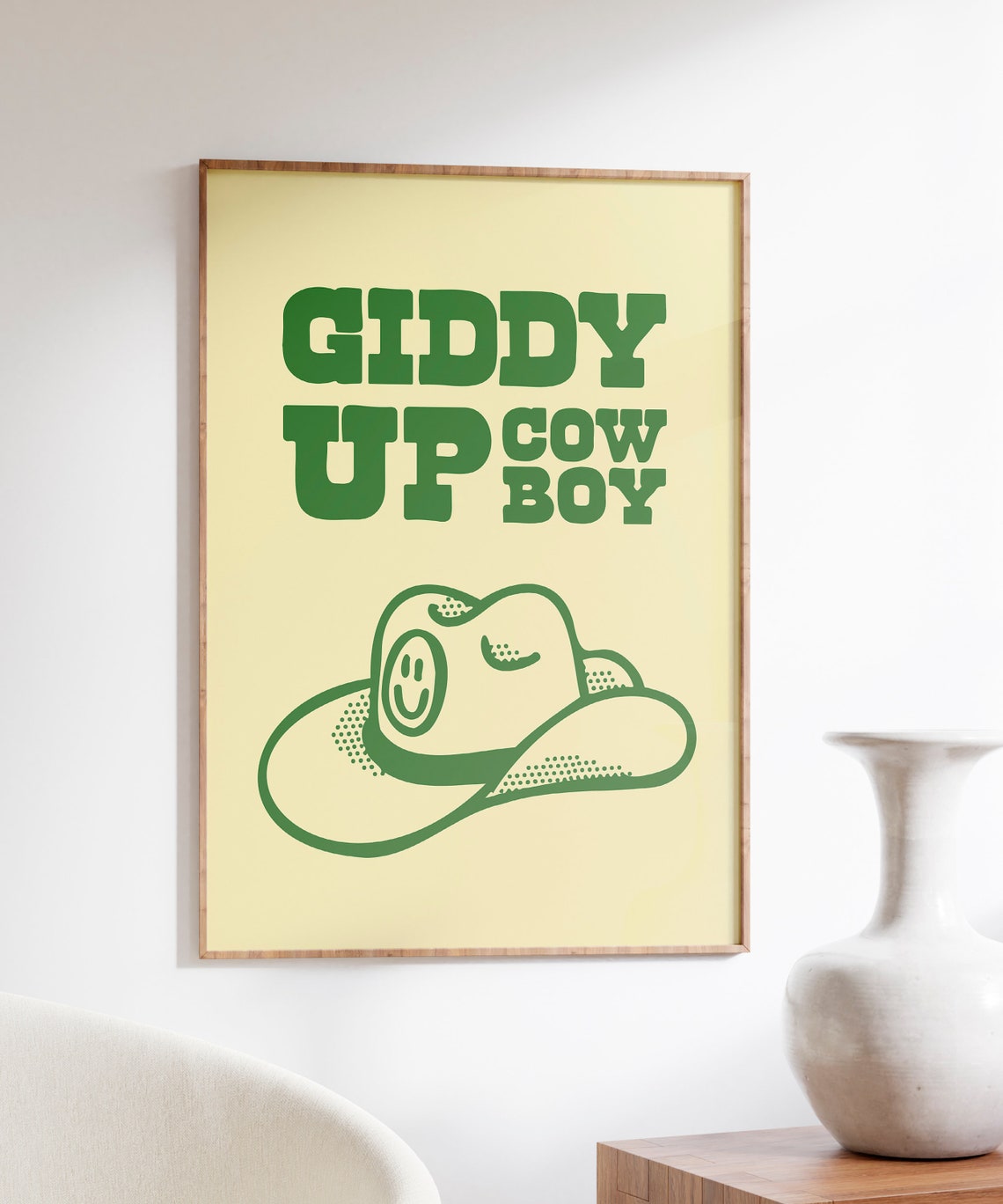 Giddy Up Cowboy Green Smiling Cowboy Hat Retro Western Quote Poster - Image 6