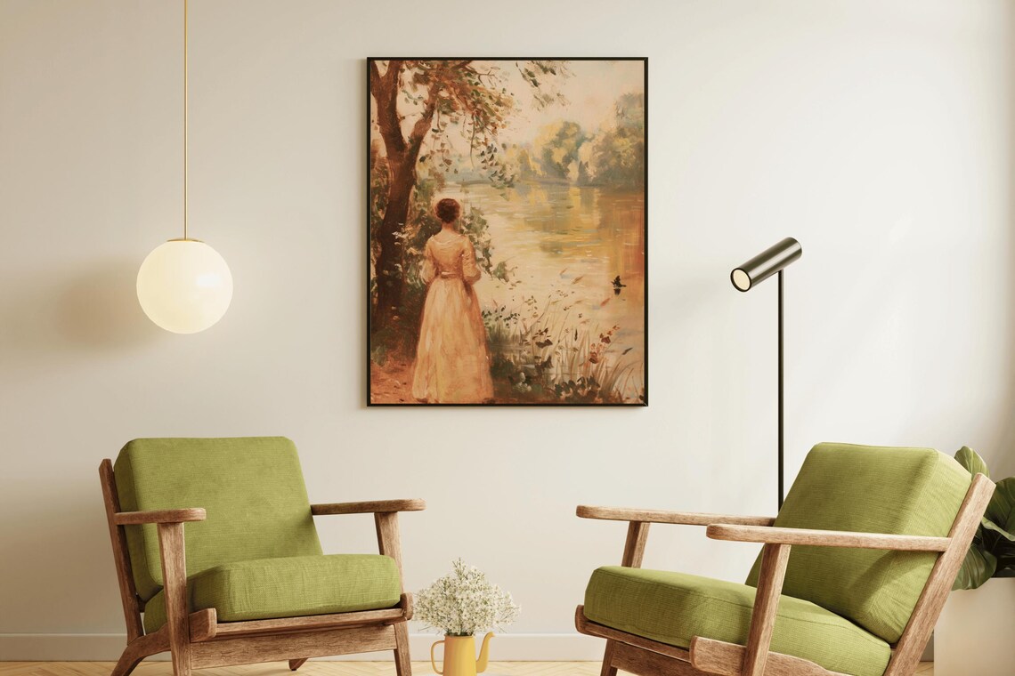 Woman By The River In Victorian Dress Vintage 19th Century Art Poster - Image 3